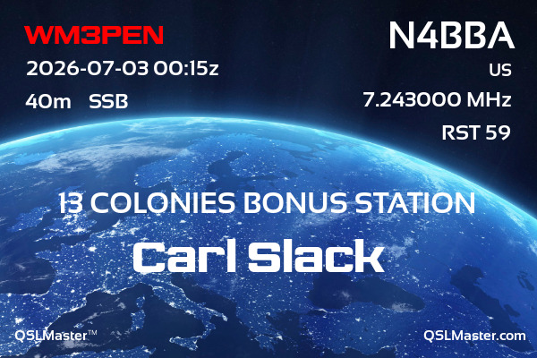 QSL Master Card for N4BBA QSO with WM3PEN