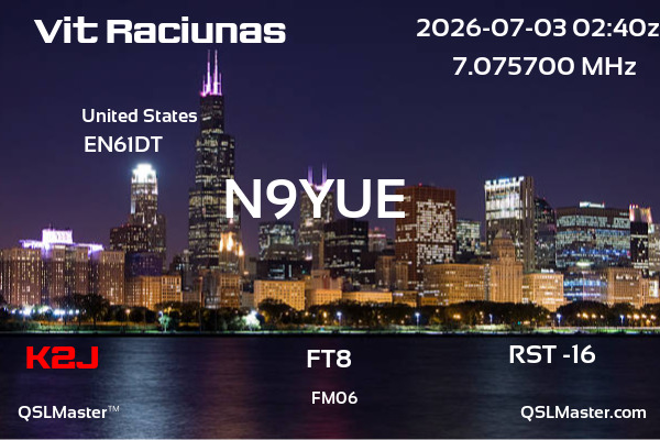 QSL Master Card for N9YUE QSO with K2J