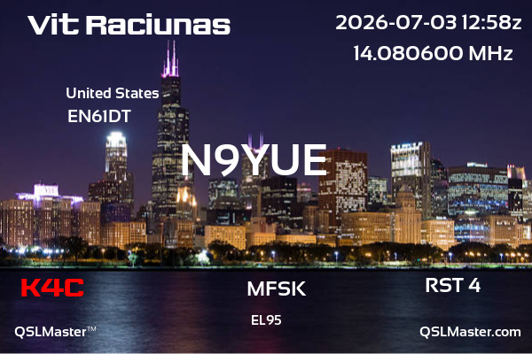 QSL Master Card for N9YUE QSO with K4C
