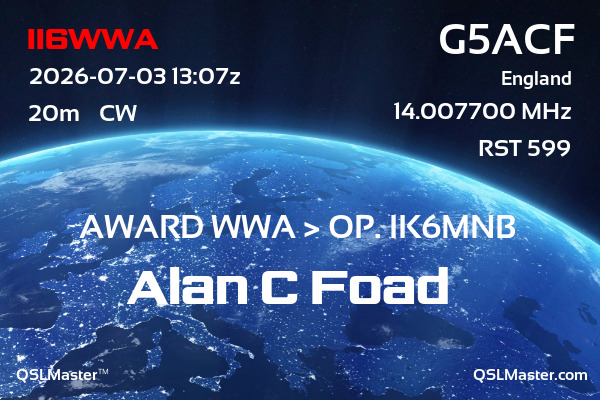 QSL Master Card for G5ACF QSO with II6WWA