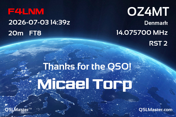 QSL Master Card for OZ4MT QSO with F4LNM