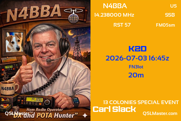 QSL Master Card for N4BBA QSO with K2D
