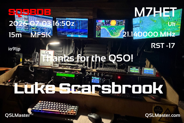 QSL Master Card for M7HET QSO with SQ9BDB