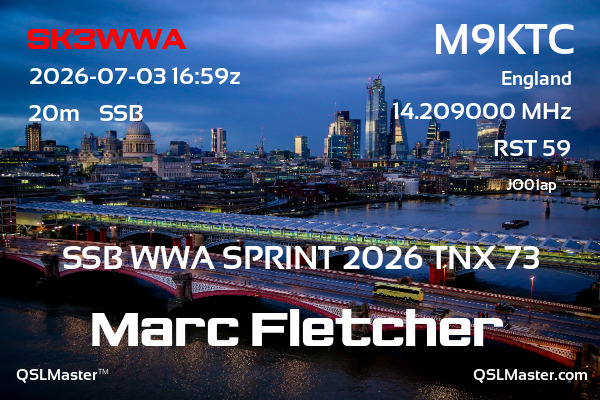 QSL Master Card for M9KTC QSO with SK3WWA
