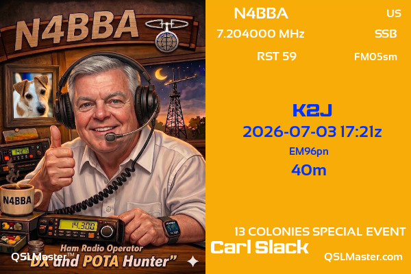 QSL Master Card for N4BBA QSO with K2J