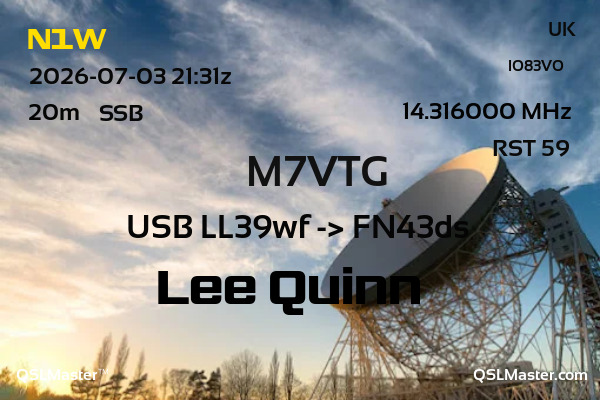 QSL Master Card for M7VTG QSO with N1W