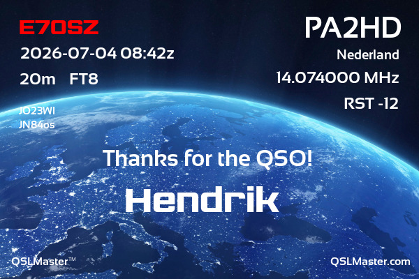QSL Master Card for PA2HD QSO with E70SZ
