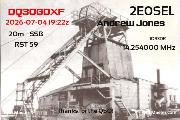 QSL Master Card for 2E0SEL QSO with DQ30GDXF