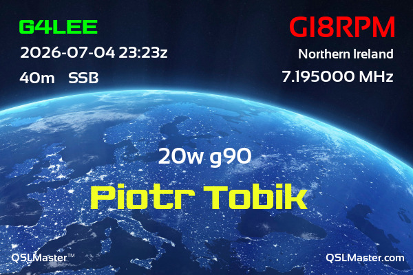 QSL Master Card for GI8RPM QSO with G4LEE