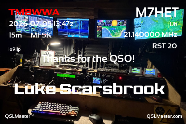 QSL Master Card for M7HET QSO with TM2WWA