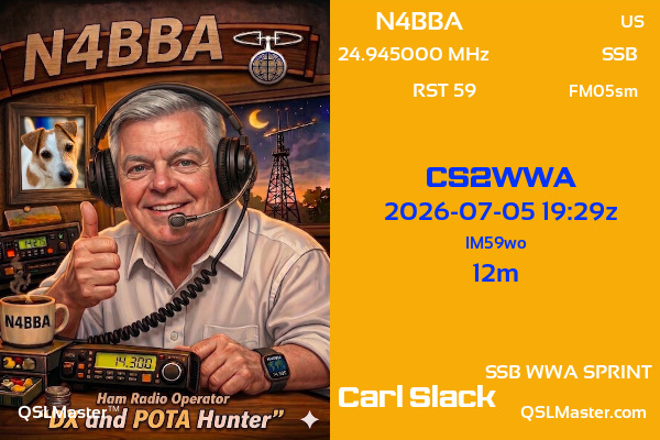 QSL Master Card for N4BBA QSO with CS2WWA
