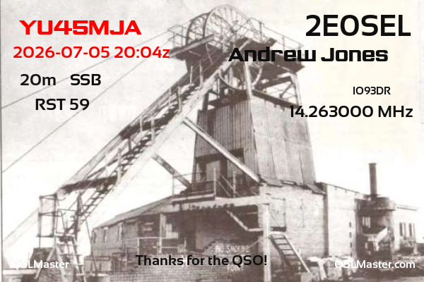 QSL Master Card for 2E0SEL QSO with YU45MJA
