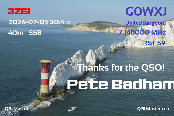 QSL Master Card for G0WXJ QSO with 3Z6I