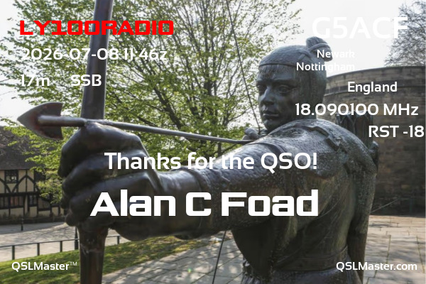 QSL Master Card for G5ACF QSO with LY100RADIO