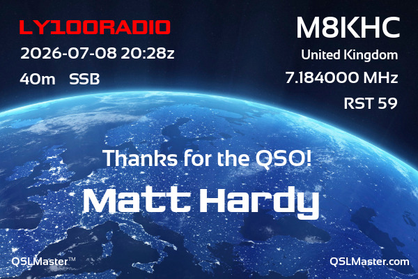 QSL Master Card for M8KHC QSO with LY100RADIO