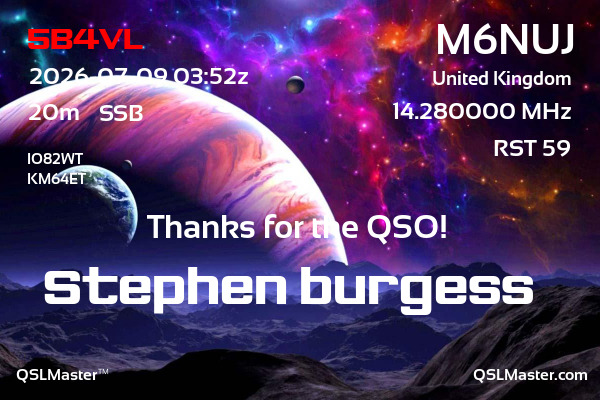 QSL Master Card for M6NUJ QSO with 5B4VL