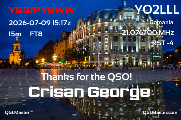 QSL Master Card for YO2LLL QSO with YS3/PY8WW