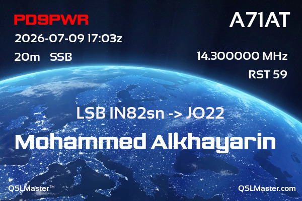 QSL Master Card for A71AT QSO with PD9PWR