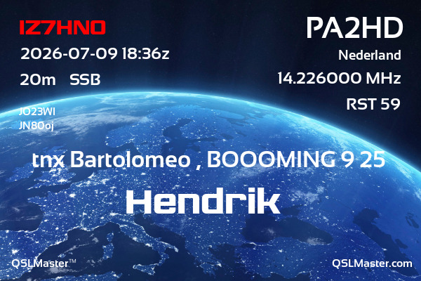 QSL Master Card for PA2HD QSO with IZ7HNO