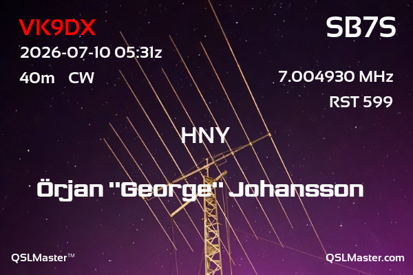 QSL Master Card for SB7S QSO with VK9DX