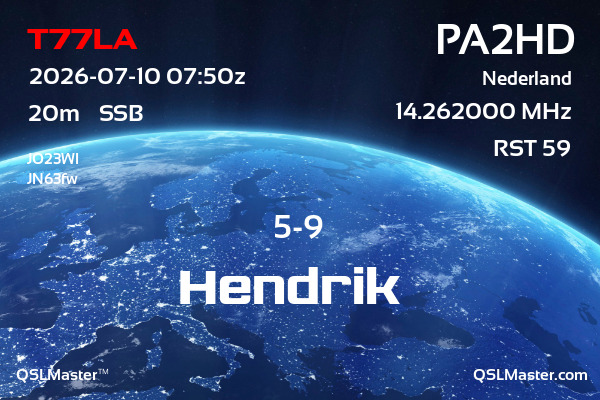 QSL Master Card for PA2HD QSO with T77LA