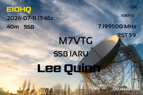 QSL Master Card for M7VTG QSO with EI0HQ