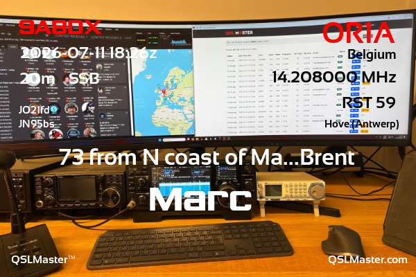 QSL Master Card for OR1A QSO with 9A8DX