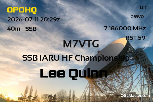 QSL Master Card for M7VTG QSO with OP0HQ