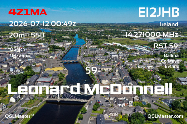 QSL Master Card for EI2JHB QSO with 4Z1MA