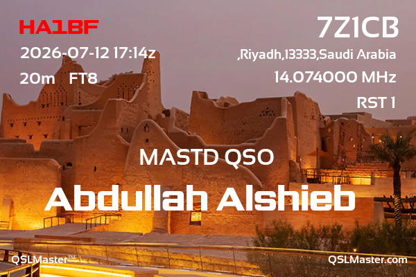 QSL Master Card for 7Z1CB QSO with HA1BF