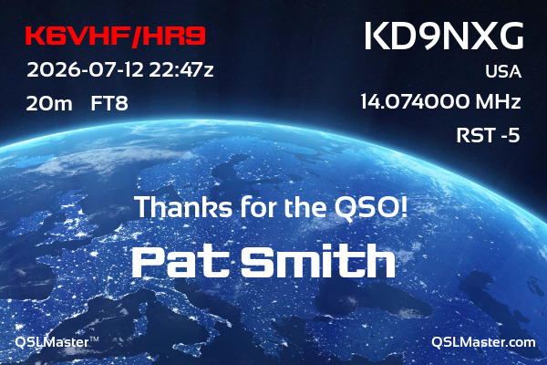 QSL Master Card for KD9NXG QSO with K6VHF/HR9