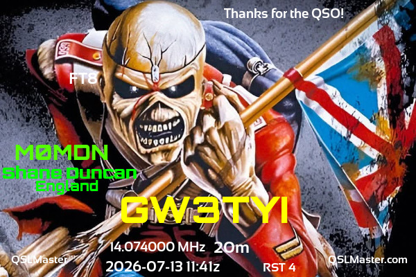 QSL Master Card for M0MDN QSO with GW3TYI