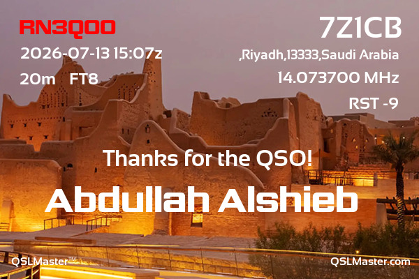 QSL Master Card for 7Z1CB QSO with RN3QOO