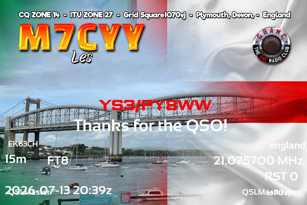 QSL Master Card for M7CYY QSO with YS3/PY8WW