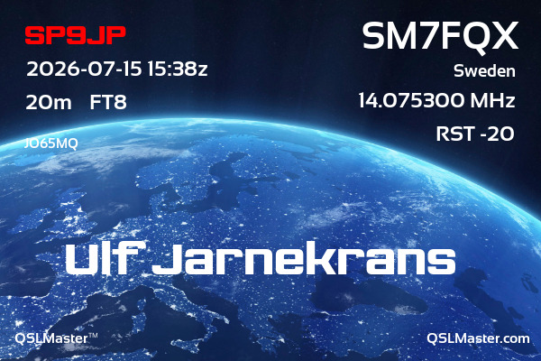 QSL Master Card for SM7FQX QSO with SP9JP