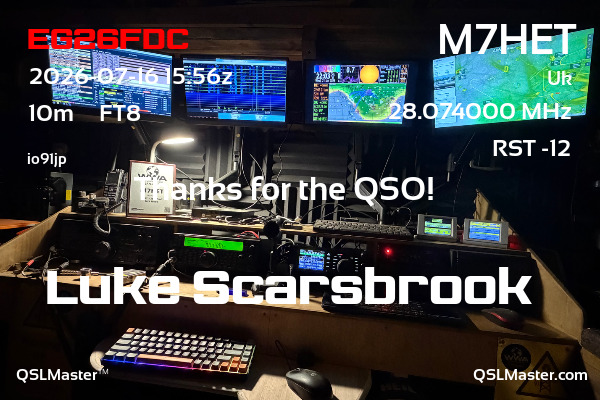QSL Master Card for M7HET QSO with EG26FDC