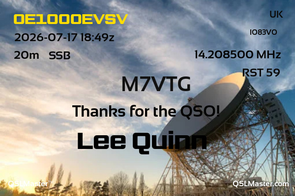 QSL Master Card for M7VTG QSO with OE100OEVSV