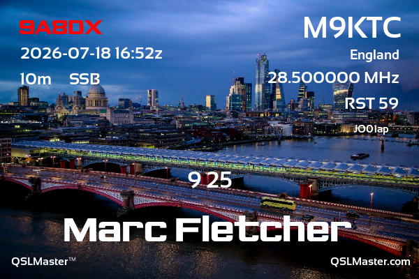 QSL Master Card for M9KTC QSO with 9A8DX