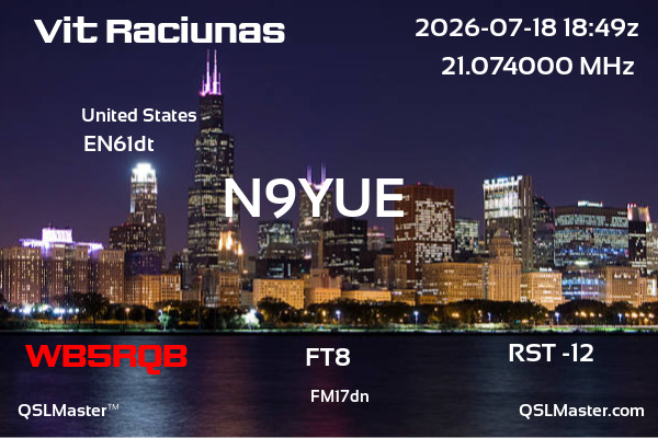QSL Master Card for N9YUE QSO with WB5RQB