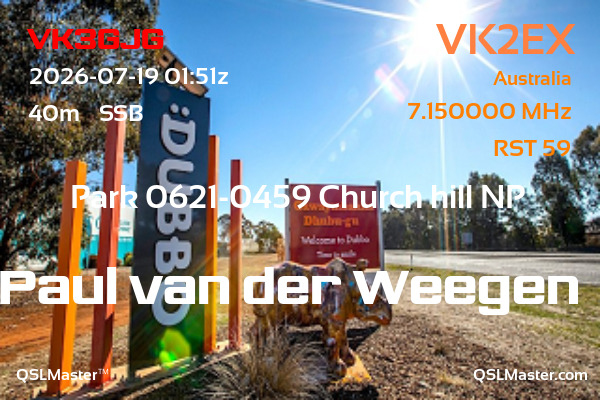 QSL Master Card for VK2EX QSO with VK3GJG