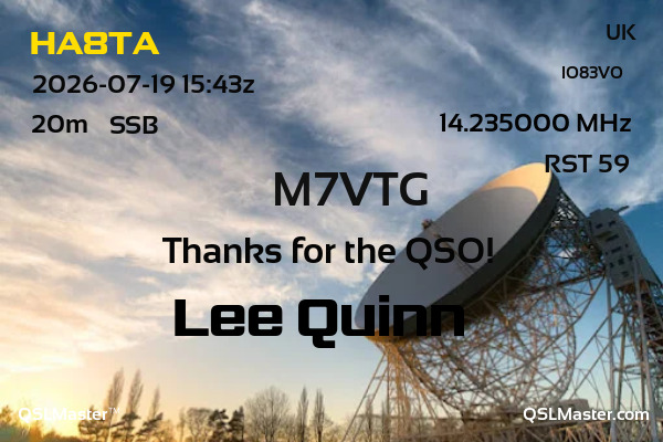 QSL Master Card for M7VTG QSO with HA8TA