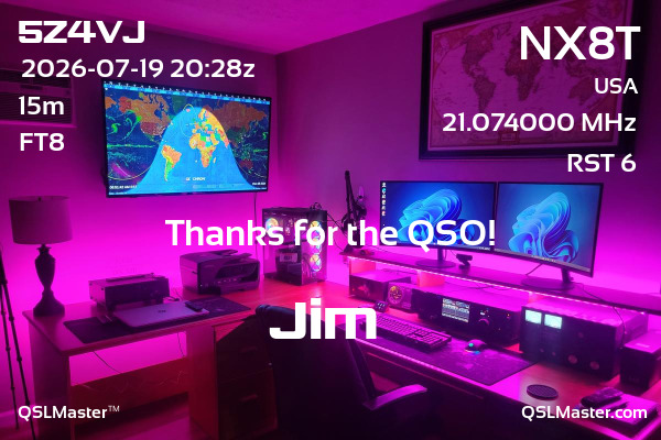 QSL Master Card for NX8T QSO with 5Z4VJ