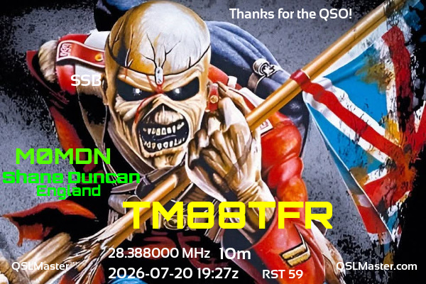 QSL Master Card for M0MDN QSO with TM88TFR