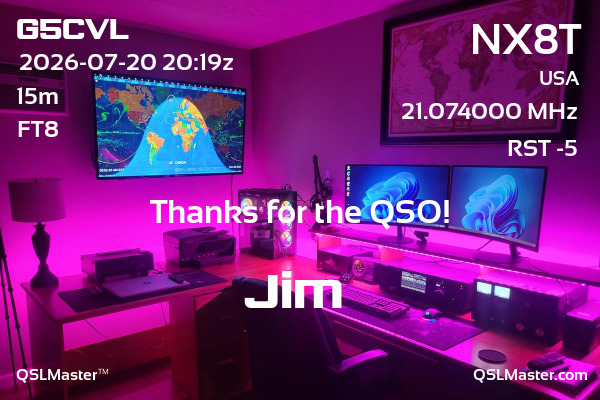 QSL Master Card for NX8T QSO with G5CVL