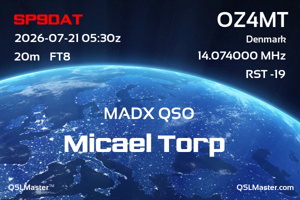 QSL Master Card for OZ4MT QSO with SP9DAT