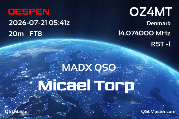 QSL Master Card for OZ4MT QSO with OE5PEN