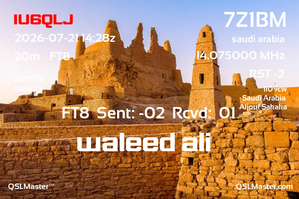 QSL Master Card for 7Z1BM QSO with IU6QLJ