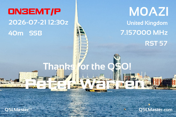 QSL Master Card for M0AZI QSO with ON3EMT/P