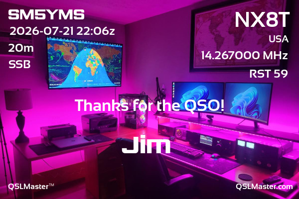 QSL Master Card for NX8T QSO with SM5YMS