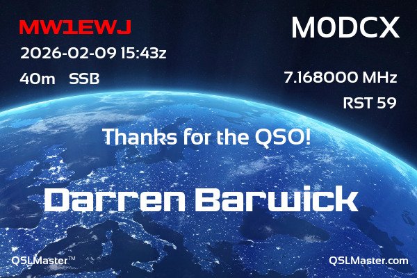 QSL Master Card for M0DCX QSO with MW1EWJ